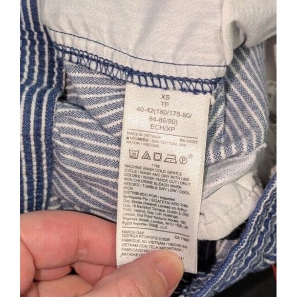 Gap Sz XS Women's Blue White Striped Tie Stretch Waist Cropped Easy Pant Casual - Picture 7 of 7